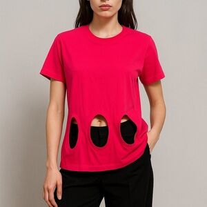 Comme des Garçons Pink Cutout T-Shirt Top Womens Small Avant Garde Designer Rare